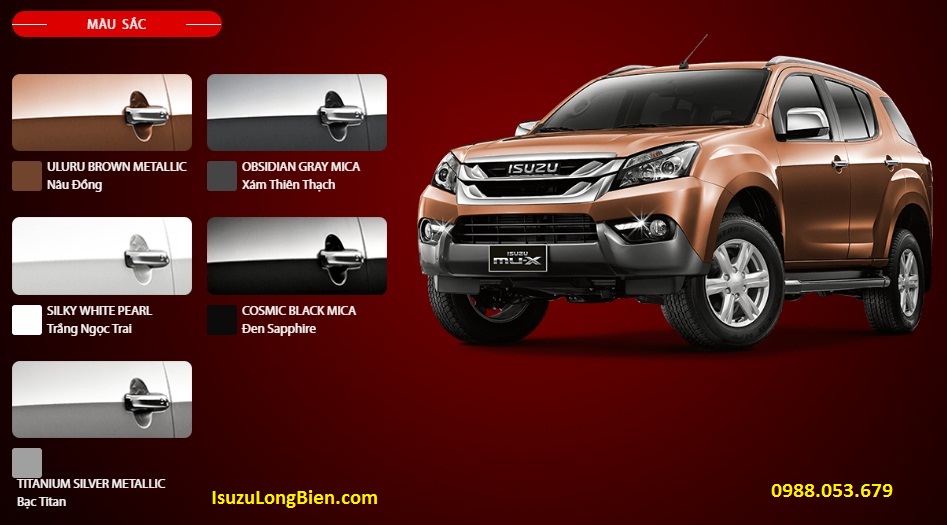 Bang mau xe Isuzu MU-X 7 cho moi - Trang - Den - Nau - Xam - Bac