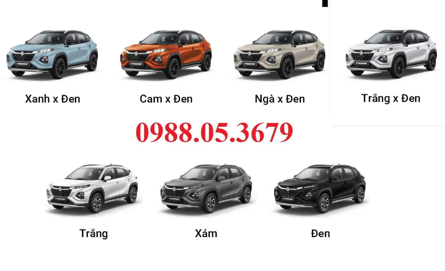 Bang mau xe Suzuki FronX - Den - Trang - Xanh - Cam - Xam - Nga