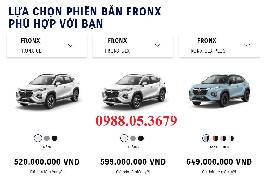 bang gia xe Suzuki FronX moi nhat