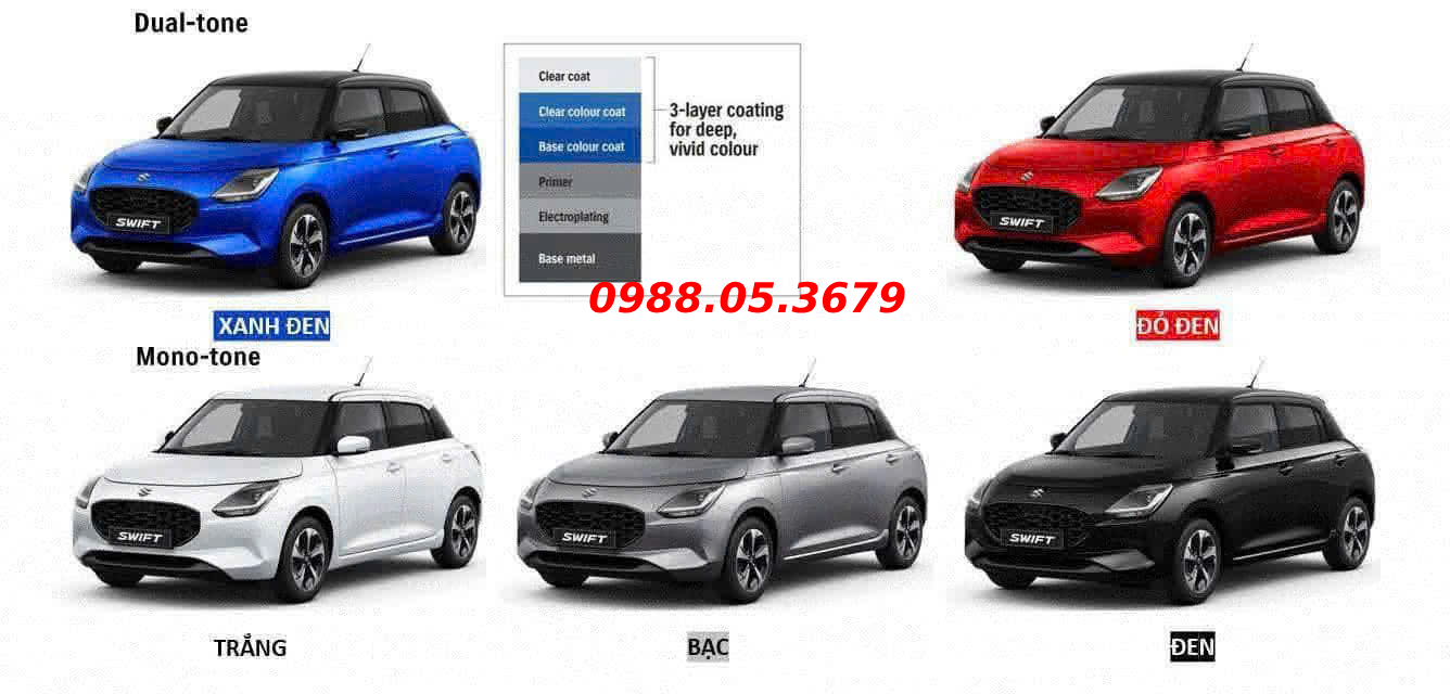 Bang mau xe Suzuki Swift - Do - Trang - Xanh - Bac - Xam